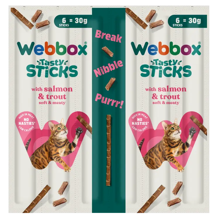 Webbox Tasty Sticks Salmon & Trout Cat Treats 30g - Case of 25 (150 sticks)