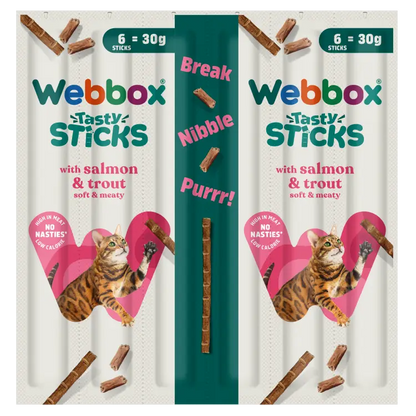 Webbox Tasty Sticks Salmon & Trout Cat Treats 30g - Case of 25 (150 sticks)