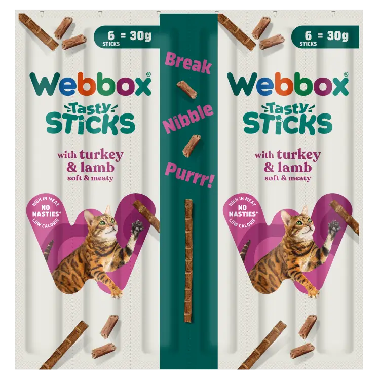 Webbox Tasty Sticks Turkey & Lamb Cat Treats 30g - Case of 25 (150 sticks)