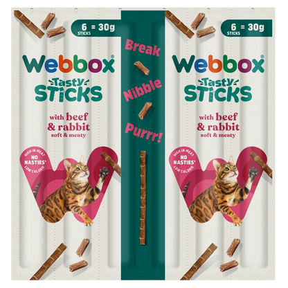 Webbox Tasty Sticks Beef & Rabbit Cat Treats 30g - Case of 25 (150 sticks)