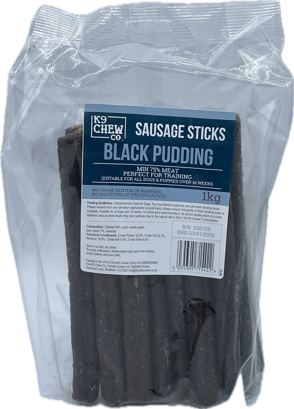 K9 Chew Co. Sausage Sticks Black Pudding 1kg