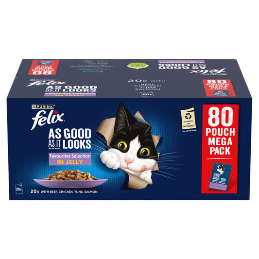 Felix 'As Good as it Looks' Cat Pouch - Favourites Selection Jelly 80 x 85g