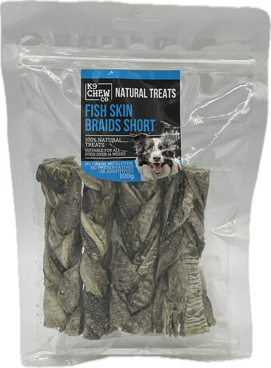 K9 Chew Co. Fish Skin Braids Short 100g