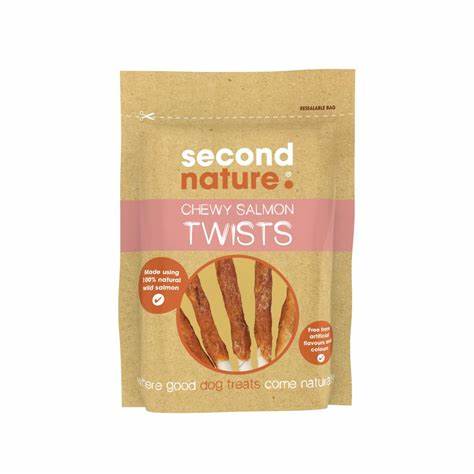 Second Nature Chewy Salmon Twists Dog Treats 85g
