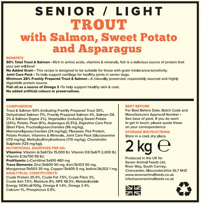 Seven Dog - Senior / Light Trout & Salmon with Sweet Potato & Asparagus Grain Free