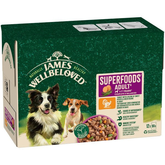 James Wellbeloved Adult Dog Pouch Superfoods Turkey 12 x 90g