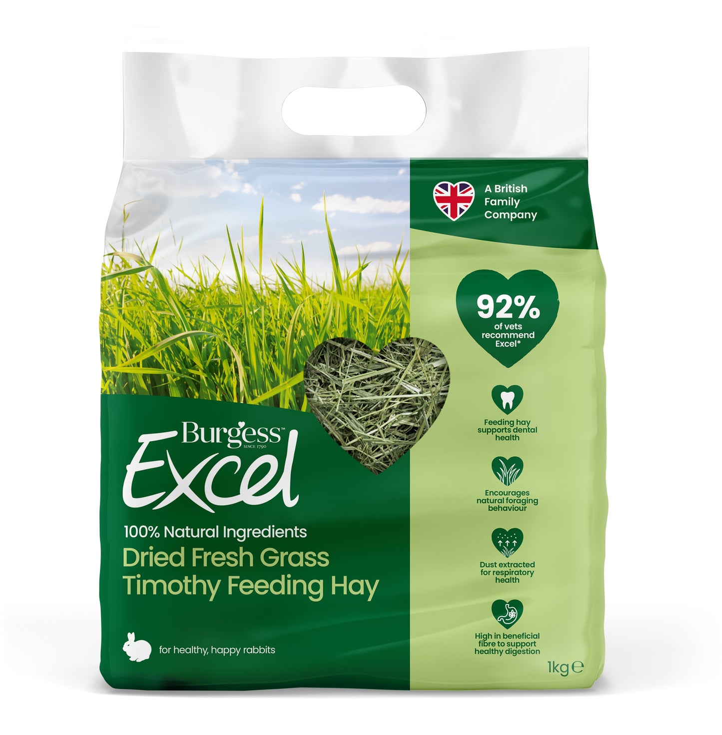 Excel Feeding Hay Dried Fresh Grass 100% Timothy Hay 1kg - Case of 4