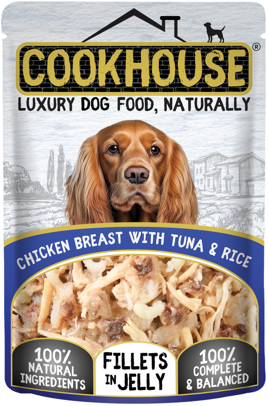 COOKHOUSE Luxury Dog Pouch Fillets in Jelly Chicken, Tuna & Rice 15 x 100g
