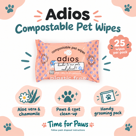 Adios Compostable Pet Wipes 25 pack infographic