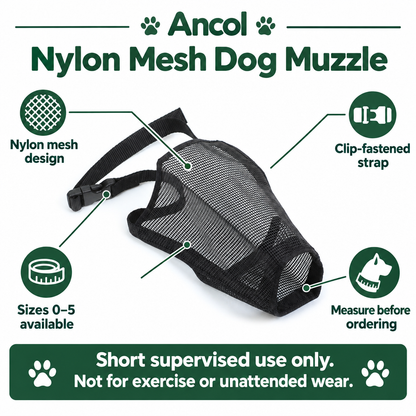 Ancol Nylon Mesh Dog Muzzle infographic