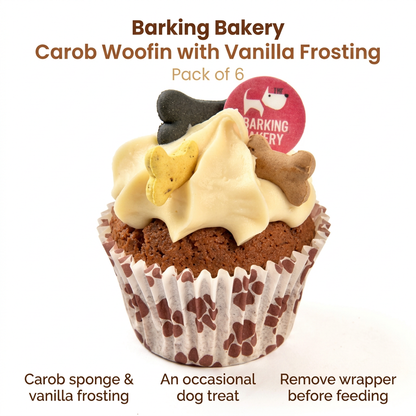 Barking Bakery vanilla-frosted carob Woofin infographic