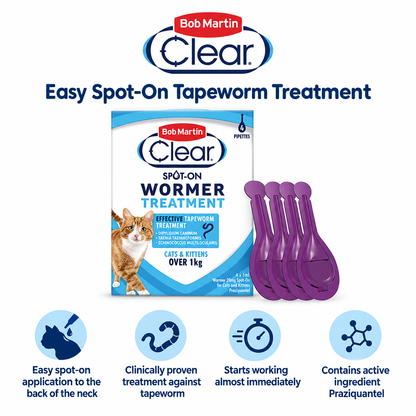 Bob Martin Clear Spot On Wormer 4 Pipettes infographic