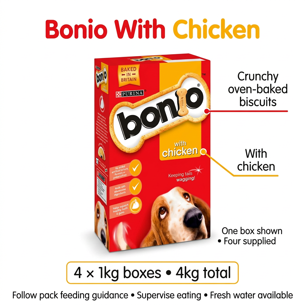 Bonio With Chicken four-box infographic