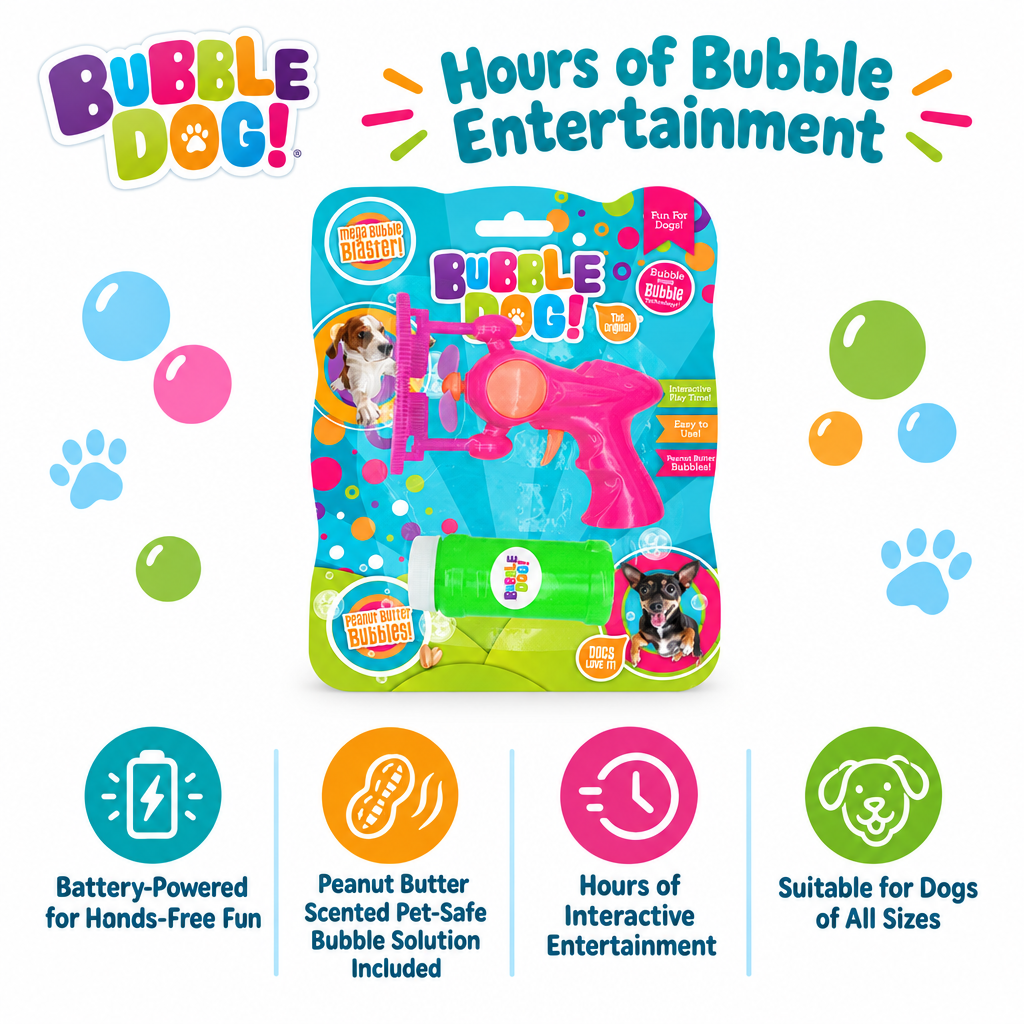 Bubble Dog! Electric Mega Bubble Gun infographic