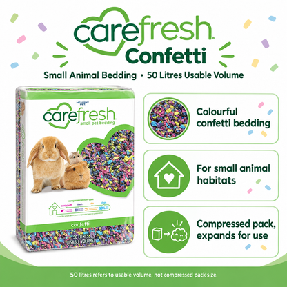 Carefresh Confetti 50-litre small animal bedding infographic
