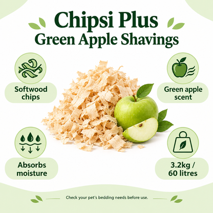 Chipsi Plus Green Apple Shavings feature infographic