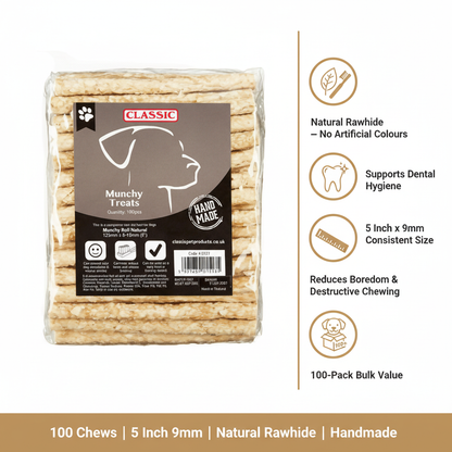 Classic Natural Munchy Chews 5 Inch x 9mm 100-Pack Infographic