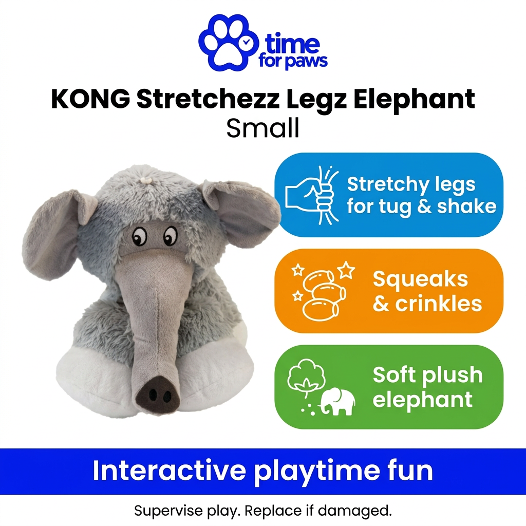 Colourful Time for Paws KONG Stretchezz Legz Elephant Small infographic