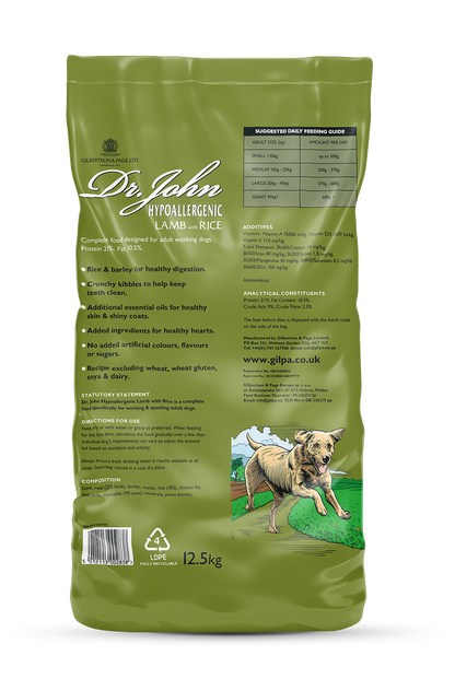 Dr John Hypoallergenic lamb with rice and vegetables 12.5kg - Buy 2 Bags Save 5%