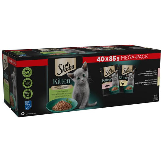 Sheba Cat Pouch KITTEN Mixed Selection in Gravy 40 x 85g MEGA PACK