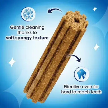 Dog chew treat with text on a blue background