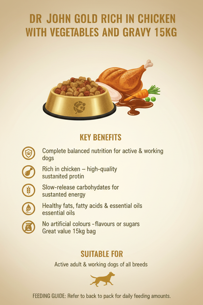 Dr John Gold Rich in Chicken with Vegetables and Gravy 15kg Infographic