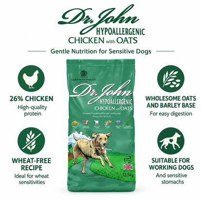 Dr John Hypoallergenic Chicken with Oats infographic