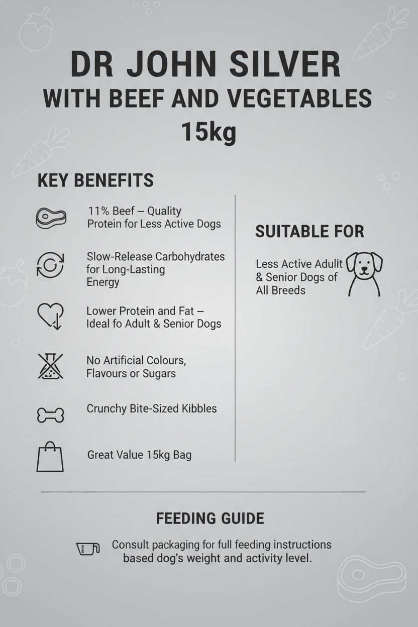 Dr John Silver with Beef and Vegetables 15kg Infographic