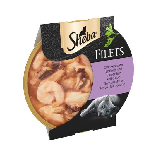 Sheba Cat Tray Fillets Chicken, Shrimp & Ocean Fish in Gravy - Case of 32