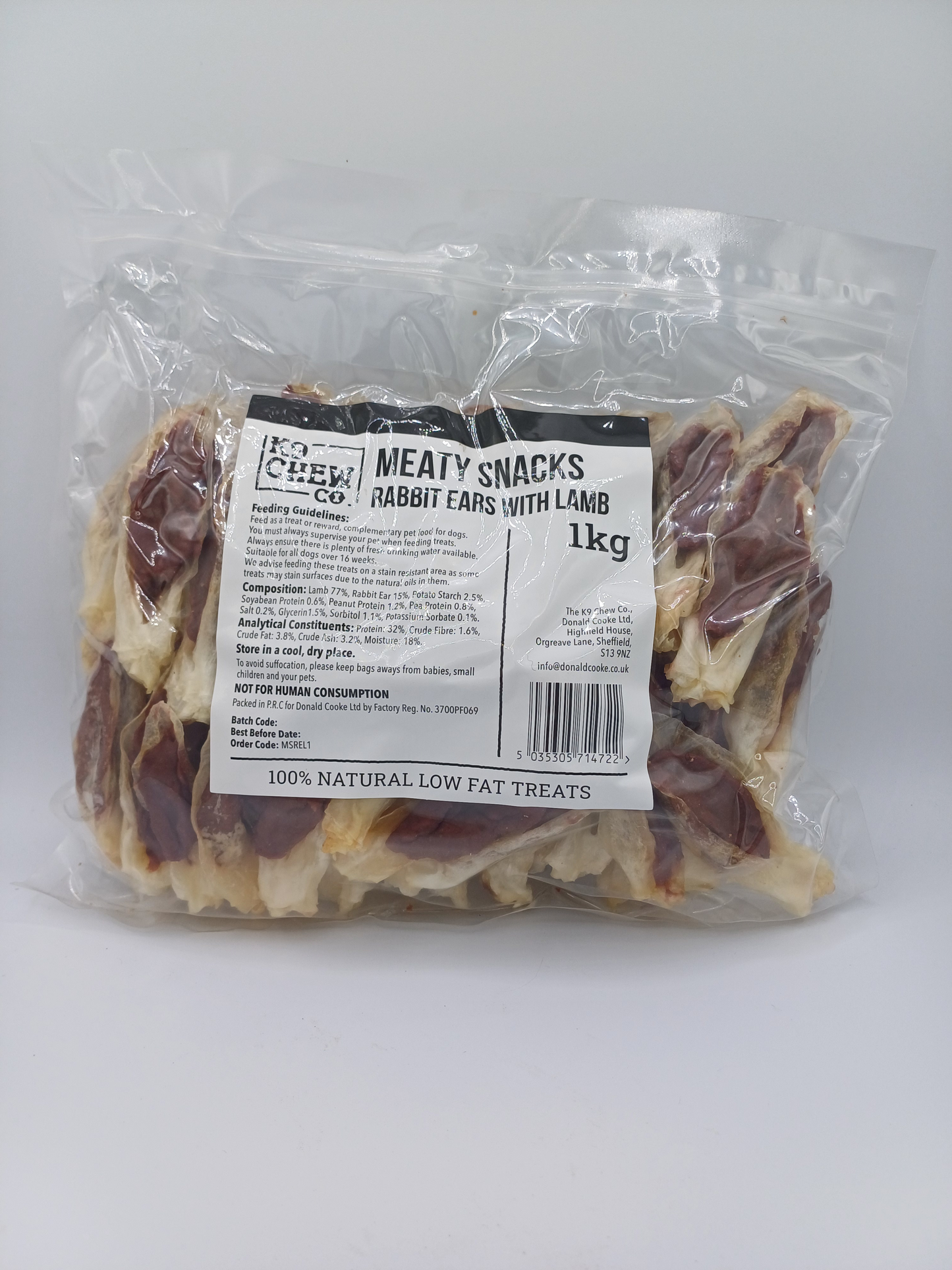 K9 Chew Co. Meaty Snacks Rabbit Ears with Lamb 1kg BULK