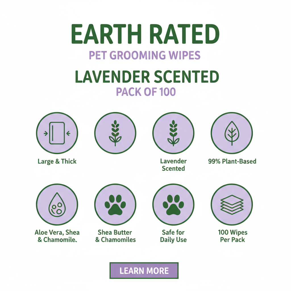 Earth Rated Grooming Wipes Lavender Infographic