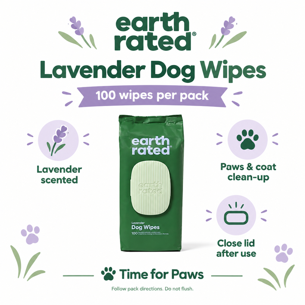Earth Rated Lavender Dog Wipes 100 pack infographic