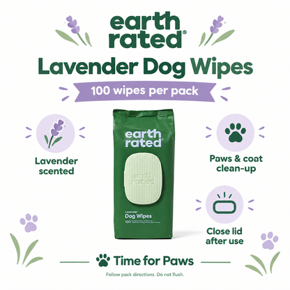 Earth Rated Lavender Dog Wipes 100 pack infographic
