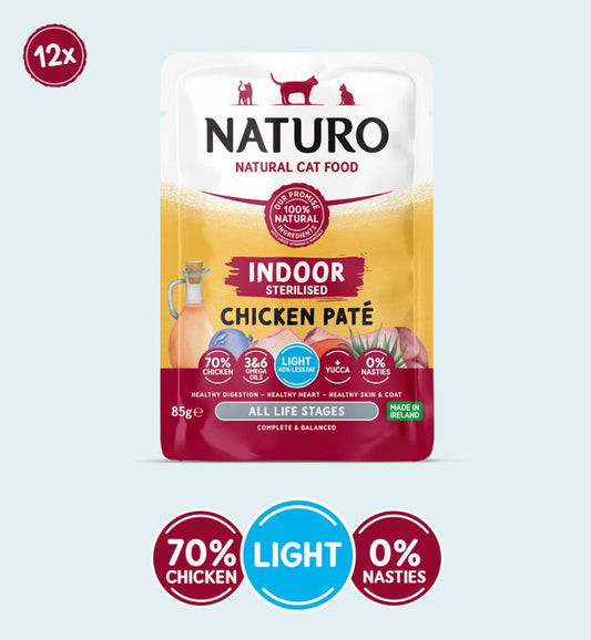 Naturo Adult Cat Pouch Indoor Sterilised Chicken Pate 85g - Case of 12