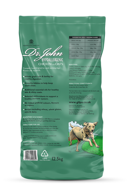Dr John Hypoallergenic Chicken with Oats Adult Dog Food 12.5kg - Buy 2 Bags Save 5%