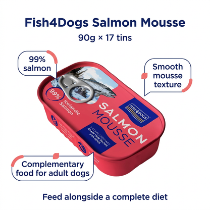 Fish4Dogs Salmon Mousse 17-tin infographic