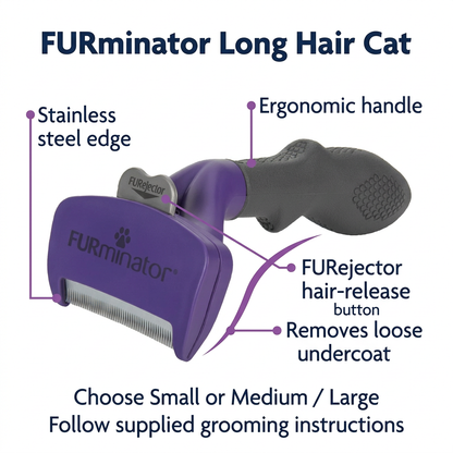 FURminator long-hair cat tool infographic