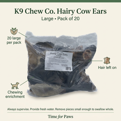 Hairy Cow Ears Large 20-pack infographic