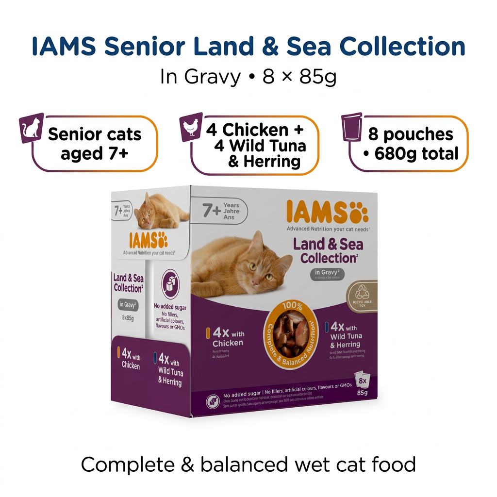 IAMS Senior Land & Sea Collection infographic