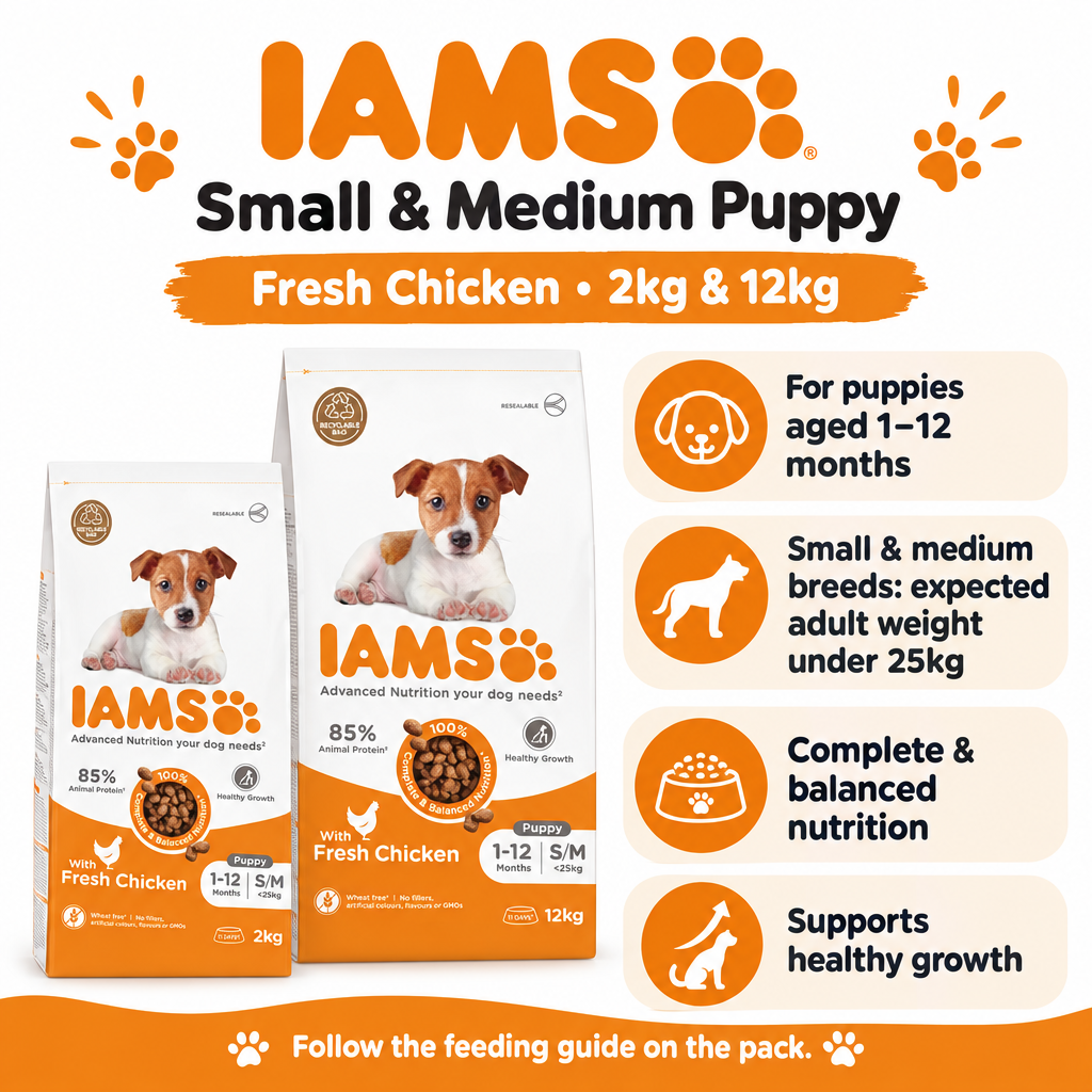 IAMS small and medium breed puppy fresh chicken infographic