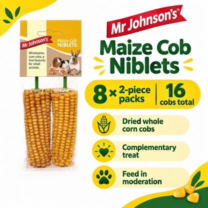 Mr Johnson's Maize Cob Niblets two-piece pack with eight packs and 16 cobs total