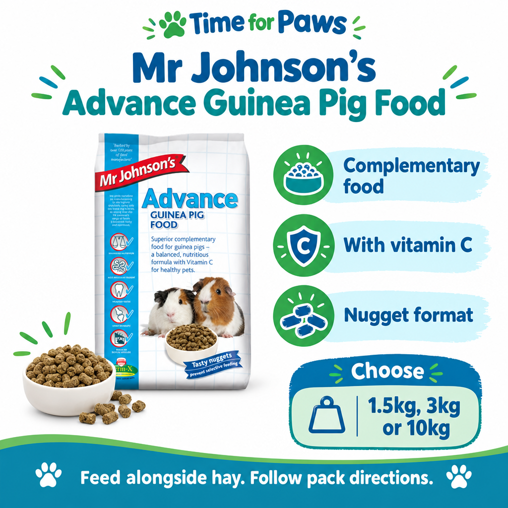 Mr Johnson's Advance Guinea Pig Food bag with complementary food, vitamin C and 1.5kg, 3kg and 10kg options