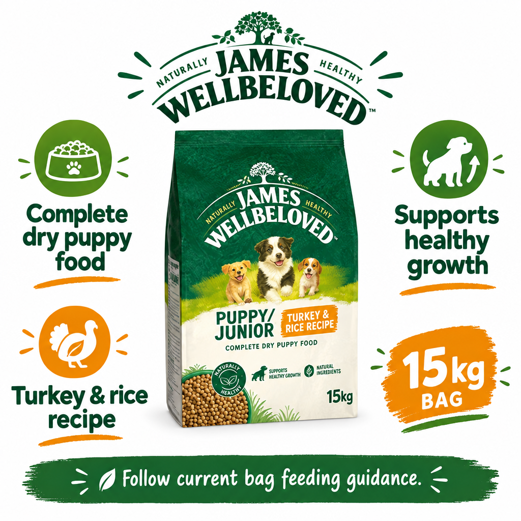 James Wellbeloved Turkey & Rice Puppy Food 15kg infographic