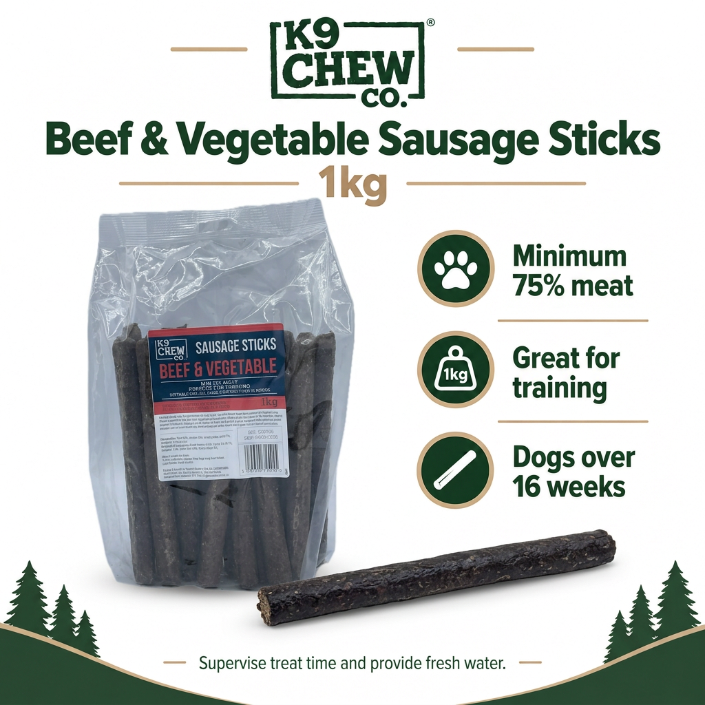 K9 Chew Co Beef and Vegetable Sausage Sticks infographic