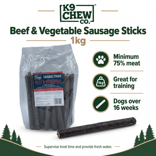 K9 Chew Co Beef and Vegetable Sausage Sticks infographic