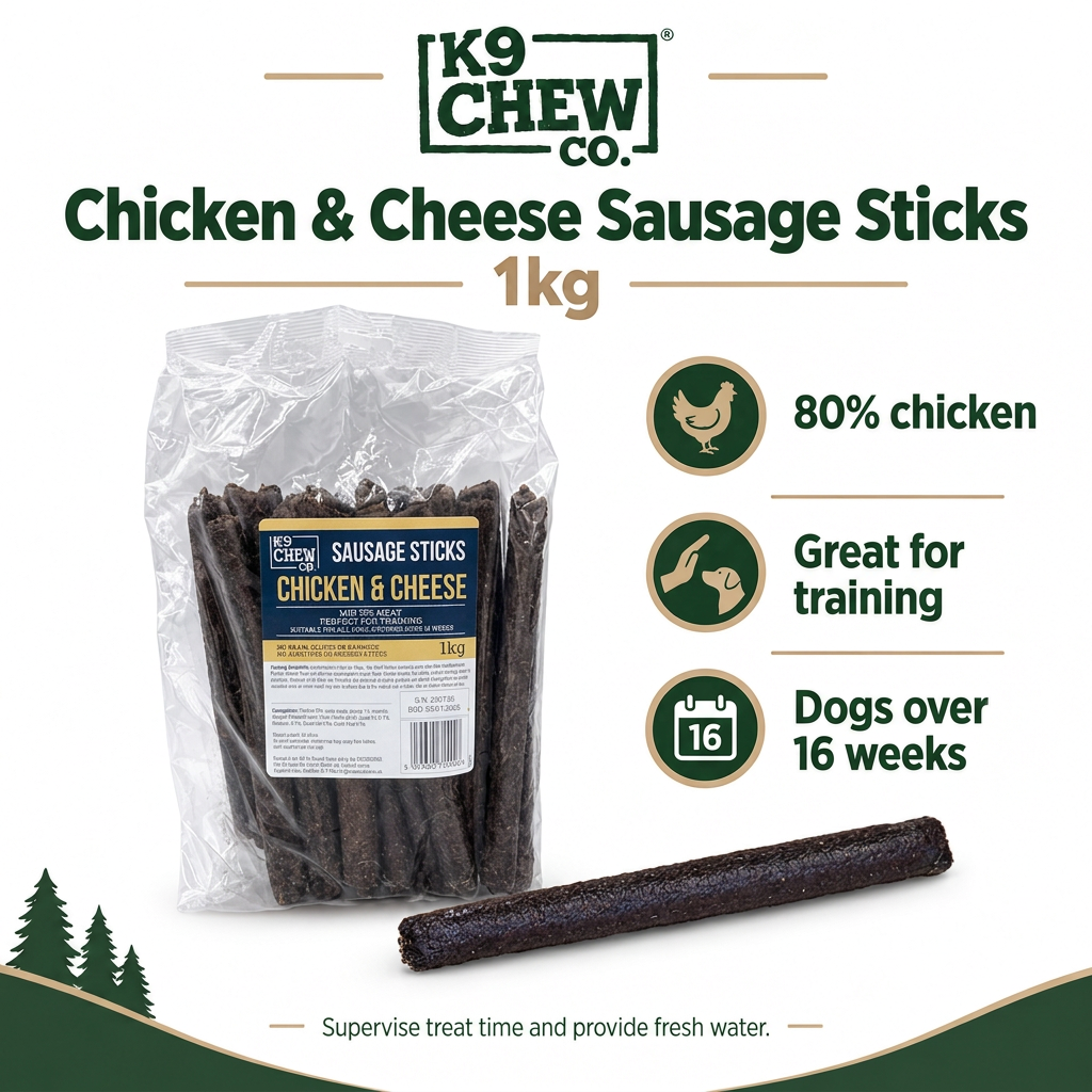K9 Chew Co Chicken and Cheese Sausage Sticks infographic