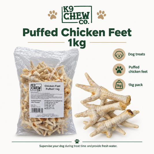 K9 Chew Co. Puffed Chicken Feet 1kg infographic