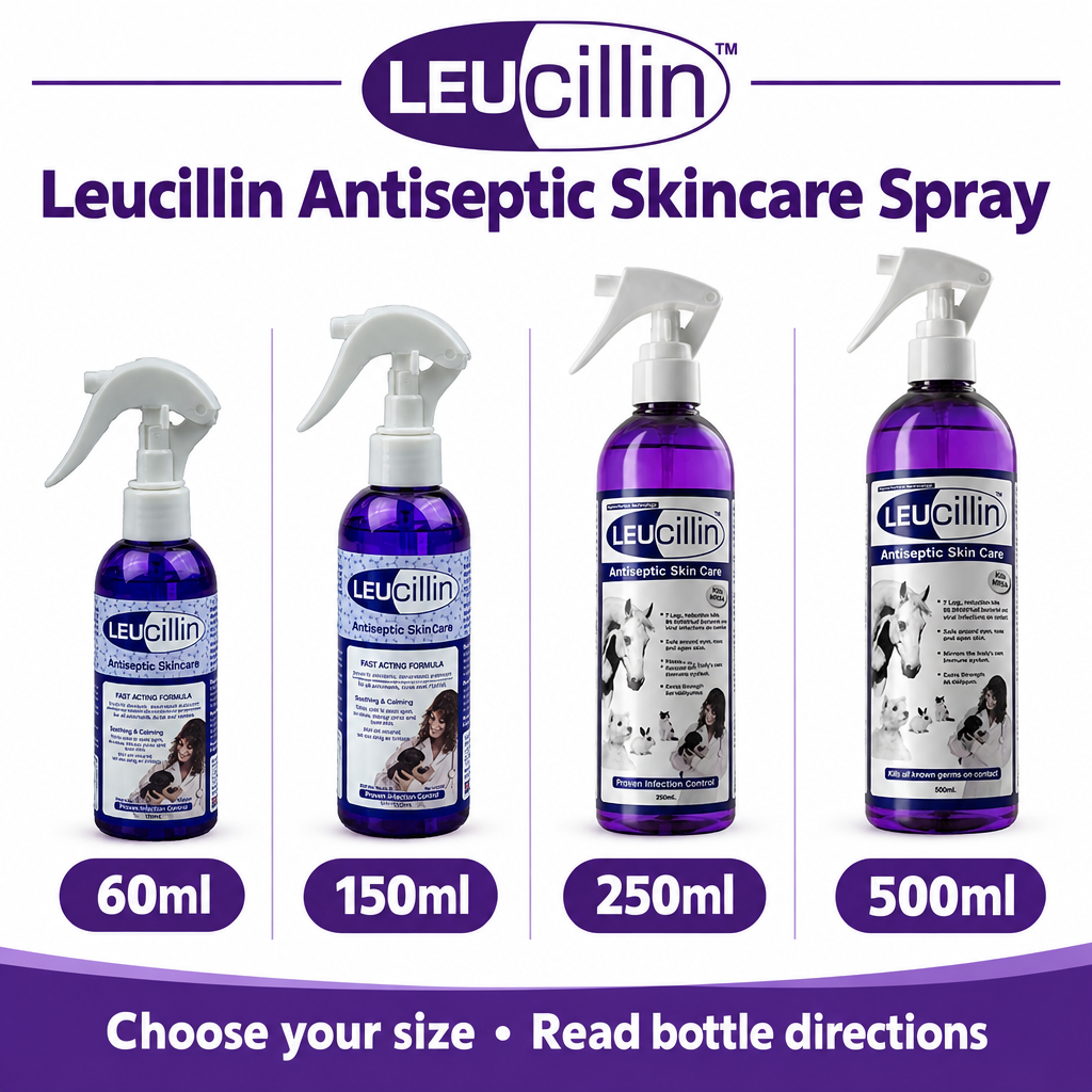 Leucillin spray sizes infographic preview