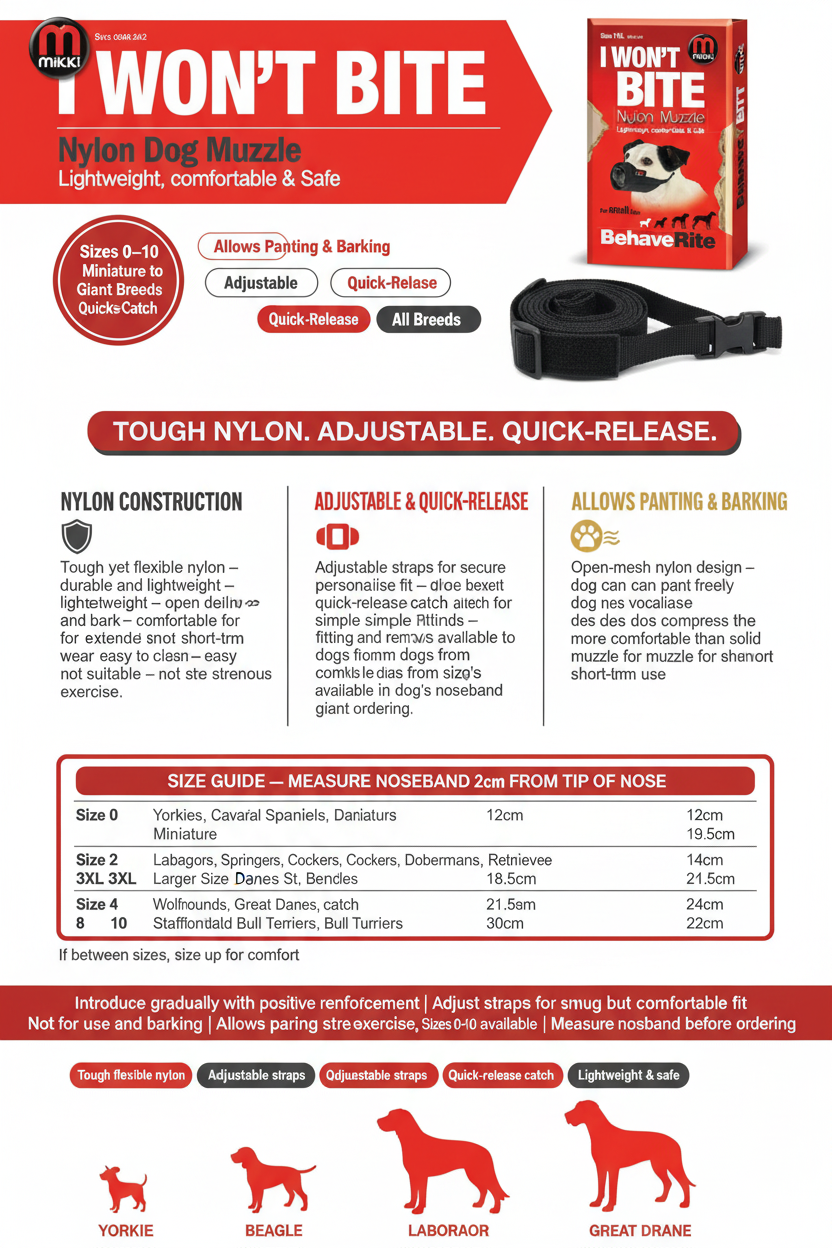 Mikki Nylon Dog Muzzle Infographic