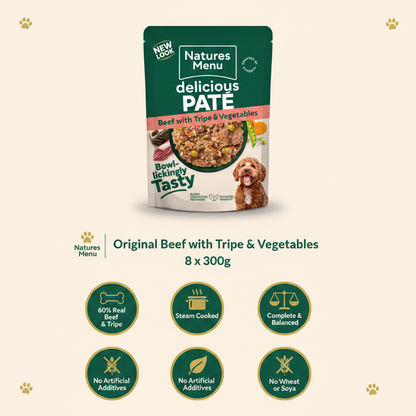 Natures Menu Pate Pouch Beef with Tripe & Vegetables Infographic
